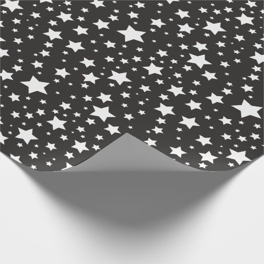 かわいい黒と白の宇宙の星のパターン ラッピングペーパー (角)