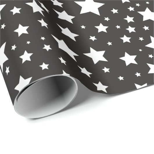 かわいい黒と白の宇宙の星のパターン ラッピングペーパー (ロールコーナー)