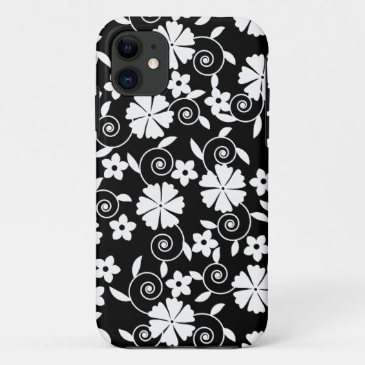 かわいい黒と白の渦巻き花模様 Case-Mate iPhoneケース (裏面)
