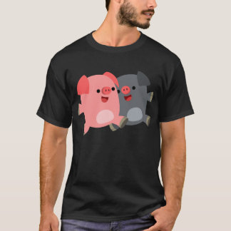 かわいい黒と白の漫画の豚のTシャツ Tシャツ