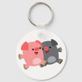 かわいい黒と白の漫画の豚キーチェーン キーホルダー (正面)