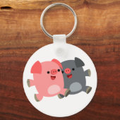 かわいい黒と白の漫画の豚キーチェーン キーホルダー (正面)