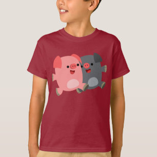 かわいい黒と白の漫画豚の子供Tシャツ Tシャツ