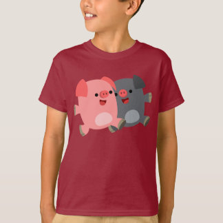 かわいい黒と白の漫画豚の子供Tシャツ Tシャツ