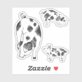 かわいい黒と白の牛の斑点のある手描きの豚 シール (シート)