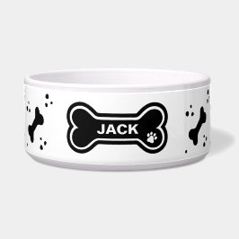 かわいい黒と白の犬の骨 オーダーメイド ボウル