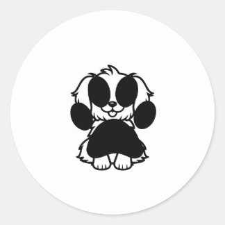 かわいい黒と白の犬ステッカー ラウンドシール