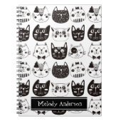 かわいい黒と白の猫の顔のパターン ノートブック (正面)