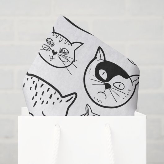 かわいい黒と白の猫の顔柄 薄葉紙 (ギフトバッグ)