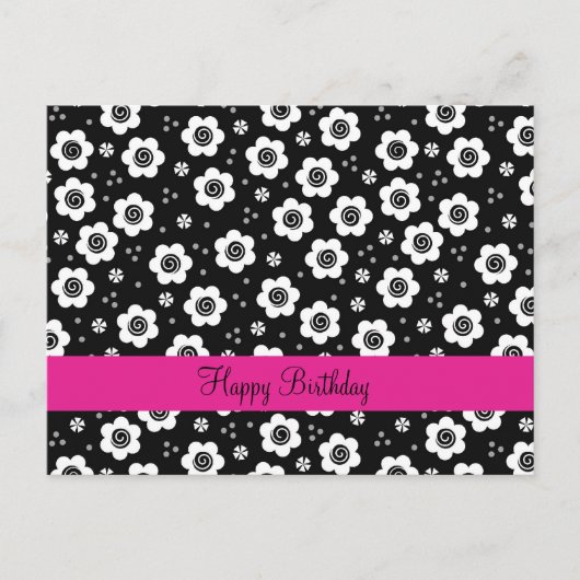 かわいい黒と白の花のはがき ポストカード (正面)