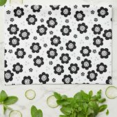 かわいい黒と白の花のタオル キッチンタオル (折り畳み)