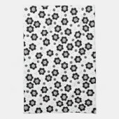 かわいい黒と白の花のタオル キッチンタオル (縦)