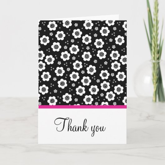 かわいい黒と白の花の感謝カード サンキューカード (正面)
