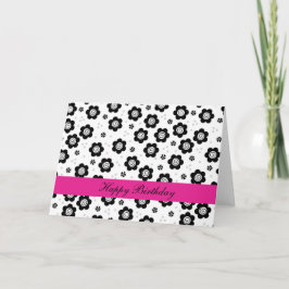 かわいい黒と白の花の誕生日カード カード