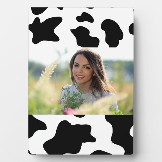 かわいい黒と白の農場の乳牛プリント フォトプラーク (正面)