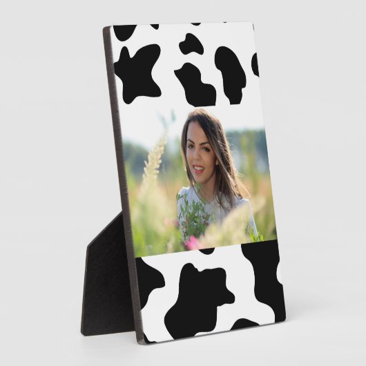 かわいい黒と白の農場の乳牛プリント フォトプラーク (側面)