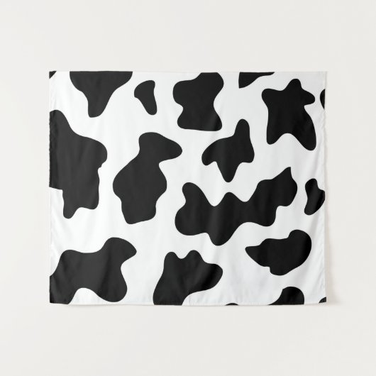 かわいい黒と白の農場乳牛プリント タペストリー (正面(横))