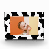 かわいい黒と白の農場動物の牛のプリント フォトブロック (正面)