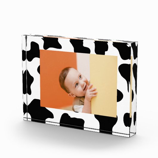 かわいい黒と白の農場動物の牛のプリント フォトブロック (右)