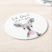 かわいい黒と白Oh Deer What A Year引用文 ラウンドペーパーコースター (アングル)