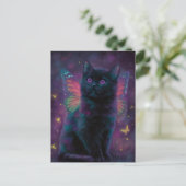 かわいい黒と紫の猫の妖精 ポストカード (スタンド正面)