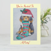 かわいい黒と茶色の子犬のクリスマスパーティー 招待状 (スタンド正面)