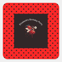 かわいい黒と赤のてんとう虫の妖精の誕生日パーティー