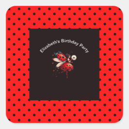 かわいい黒と赤のてんとう虫の妖精の誕生日パーティー スクエアシール