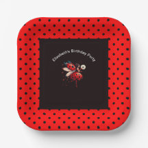 かわいい黒と赤のテントウムシの妖精の誕生日パーティー