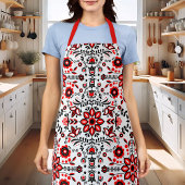 かわいい黒と赤のフローラスカンジナビアバンダナ エプロン