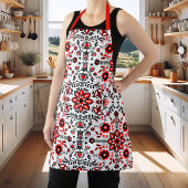 かわいい黒と赤のフローラスカンジナビアバンダナ エプロン