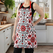 かわいい黒と赤のフローラスカンジナビアバンダナ エプロン