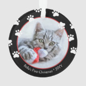 かわいい黒と赤のポープリント猫初めてのクリスマス オーナメント (裏面)