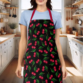 かわいい黒と赤の水色のさくらんぼ エプロン