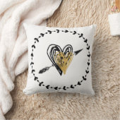 かわいい黒と金ゴールドのスケッチハート クッション (ブランケット)