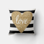 かわいい黒と金ゴールドのスケッチハート クッション (裏面)