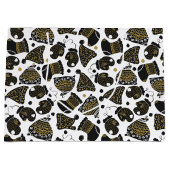 かわいい黒と金ゴールドの帽子とミッテンスのクリスマス ラージペーパーバッグ (正面)