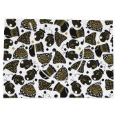 かわいい黒と金ゴールドの帽子とミッテンスのクリスマス ラージペーパーバッグ (裏面)