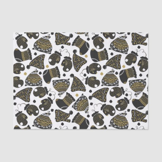 かわいい黒と金ゴールドの帽子とミッテンスのクリスマス 薄葉紙 (正面)