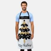 かわいい黒と金ゴールドクリスマスツリーカスタム エプロン (着用した状態)