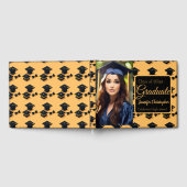 かわいい黒と黄色の卒業キャップパターン写真 ゲストブック (全面)