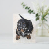 かわいい黒のダックスフンドの子犬の誕生日 ポストカード (スタンド正面)