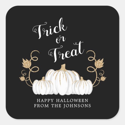 かわいい黒のトリックまたはカボチャのハロウィーンを治療 スクエアシール (正面)