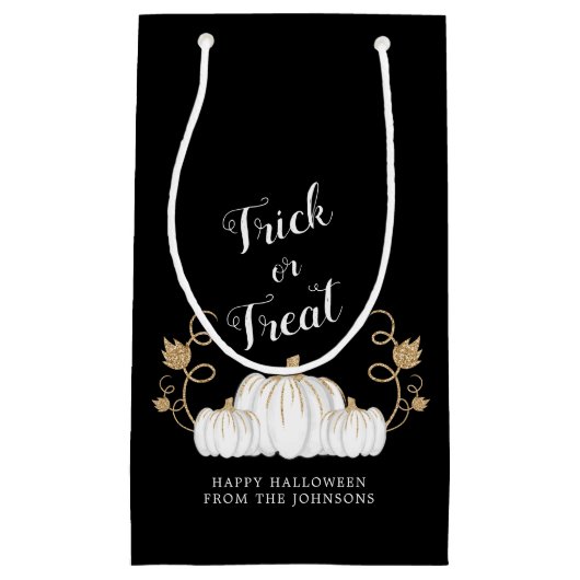 かわいい黒のトリックまたはカボチャのハロウィーンを治療 スモールペーパーバッグ (正面)