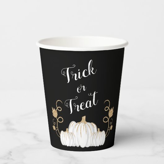 かわいい黒のトリックまたはカボチャのハロウィーンを治療 紙コップ (裏面)