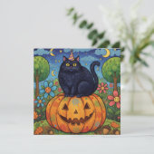 かわいい黒のハロウィーンの猫とカボチャ シーズンカード (スタンド正面)