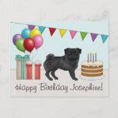 かわいい黒のプードル 誕生日のイラスト 犬のキャラクター カラフル お誕生日おめでとう ポストカード (正面)
