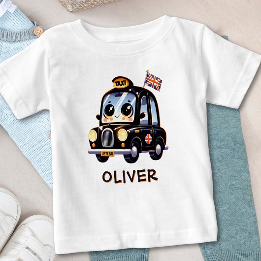 かわいい黒のロンドンタクシー ベビーTシャツ