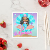 かわいい黒の人魚のプリンセスが海の下 スタンダードカクテルナプキン (インサイチュ)