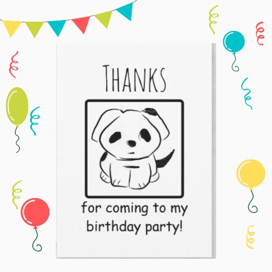 かわいい黒の子犬のドゥードル 誕生日パーティーのお礼 サンキューカード